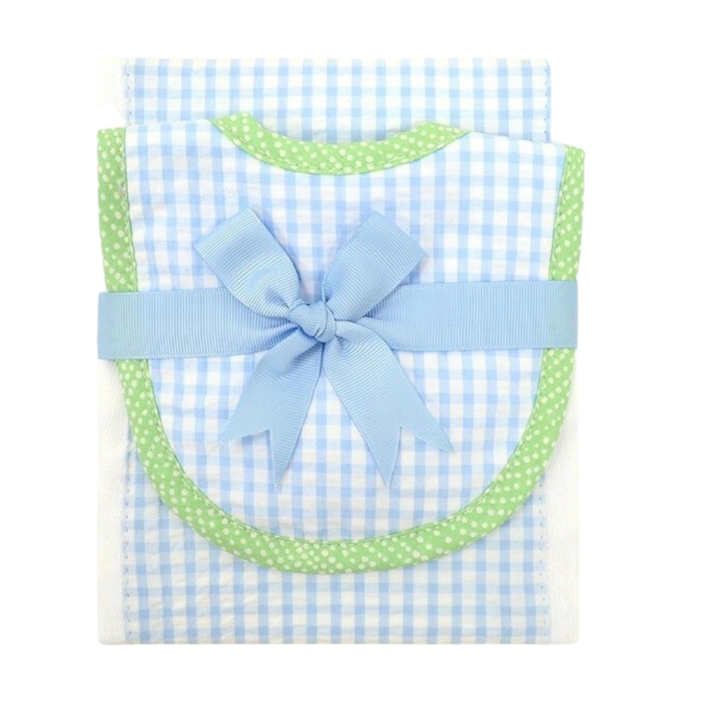 Blue and White Check Bib and Burp Set