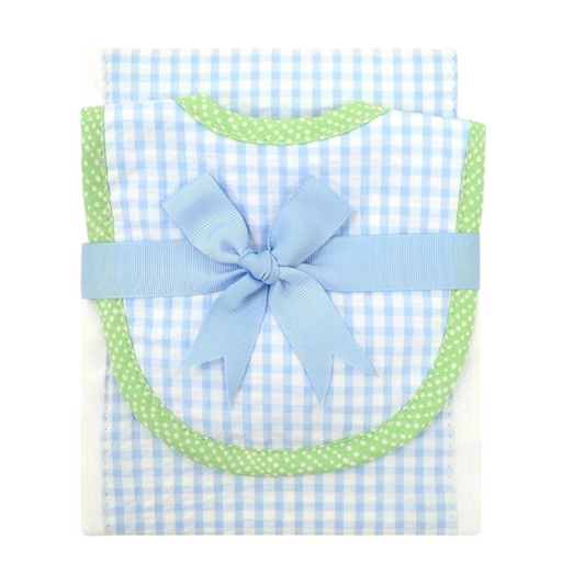 3 Marthas - Blue and White Check Bib and Burp Set