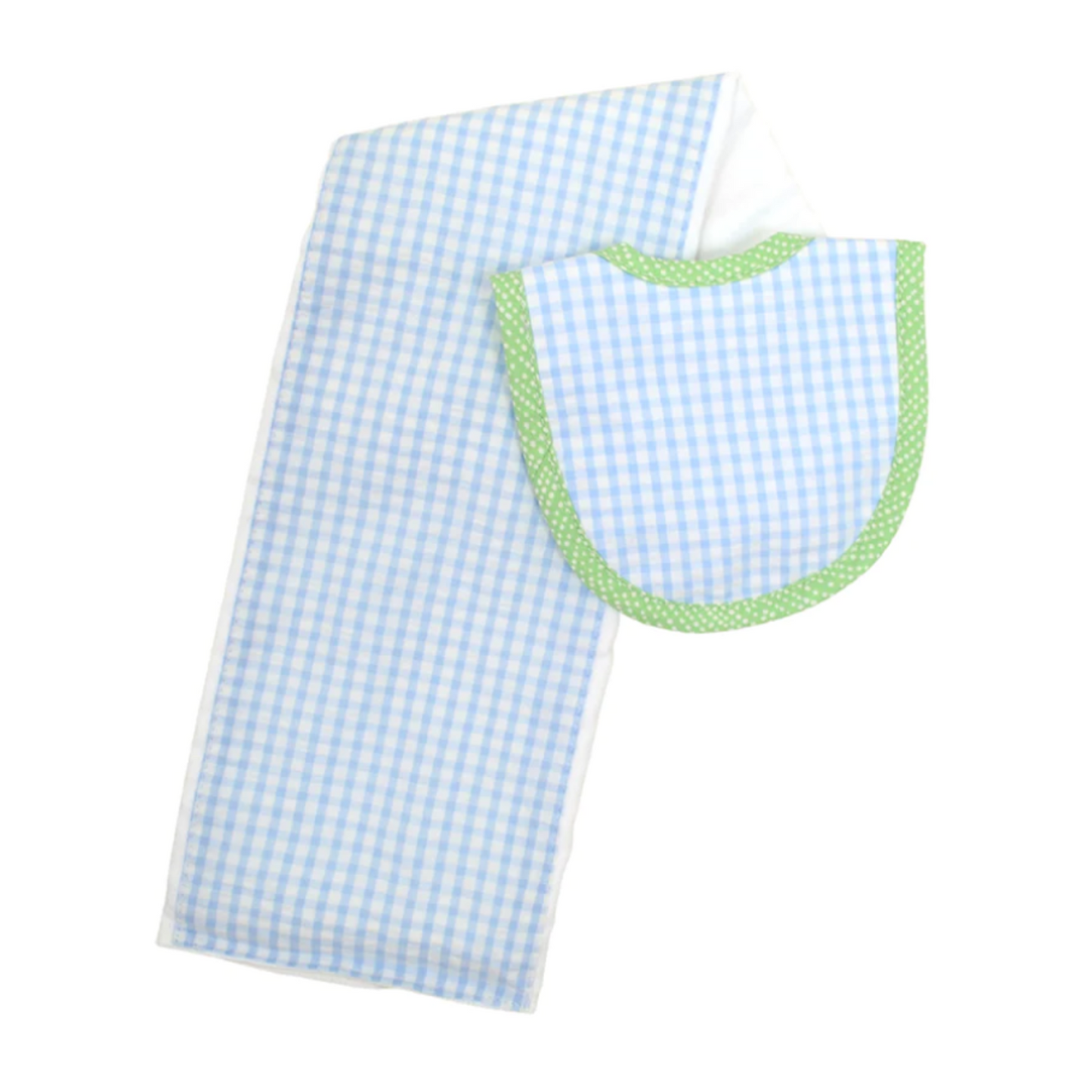 3 Marthas - Blue and White Check Bib and Burp Set