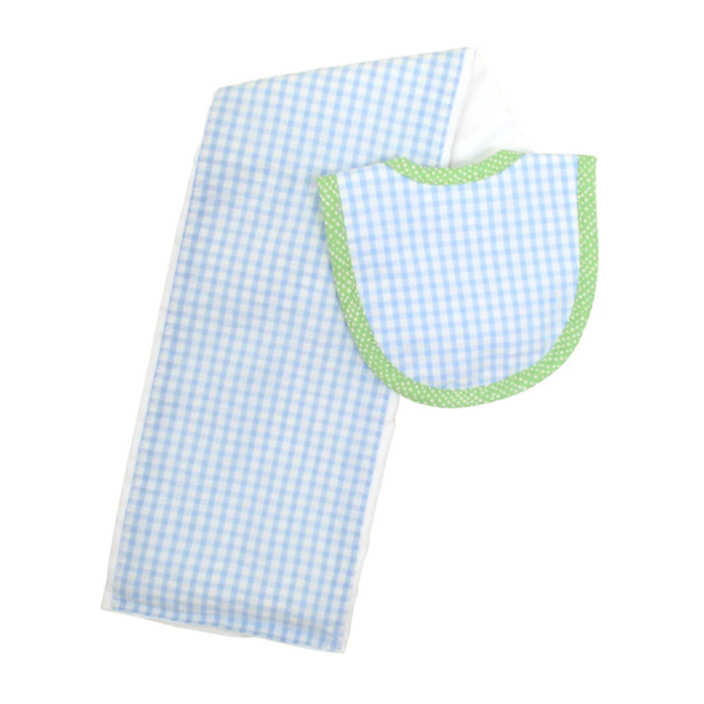 Blue and White Check Bib and Burp Set