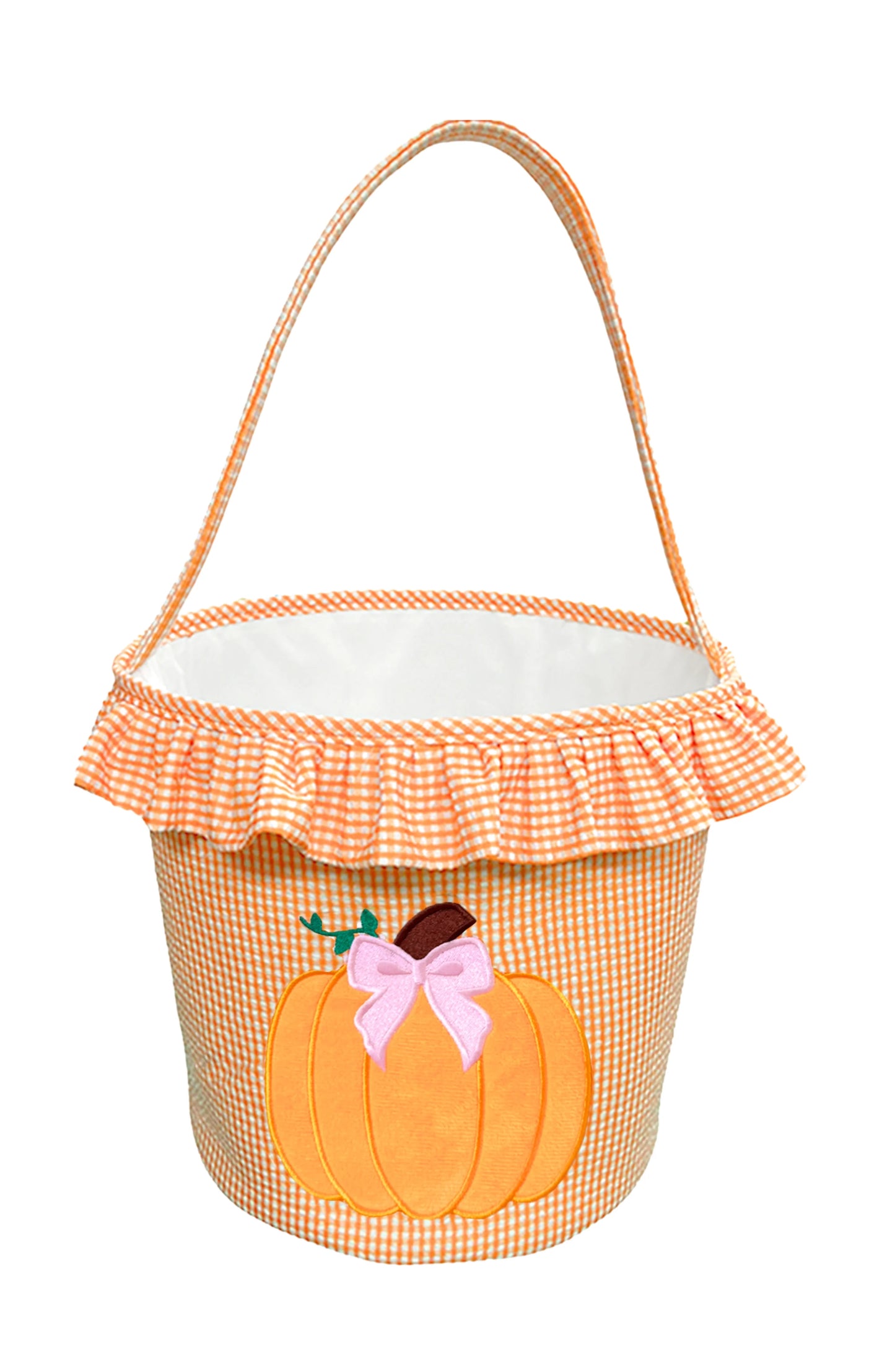 Bits and Bows - Orange Gingham Pumpkin Tote with Ruffle