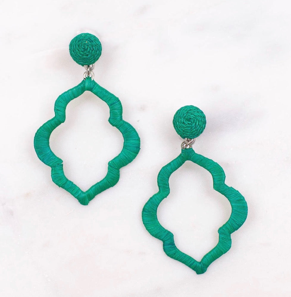 Green Drop Earrings With Green Stud