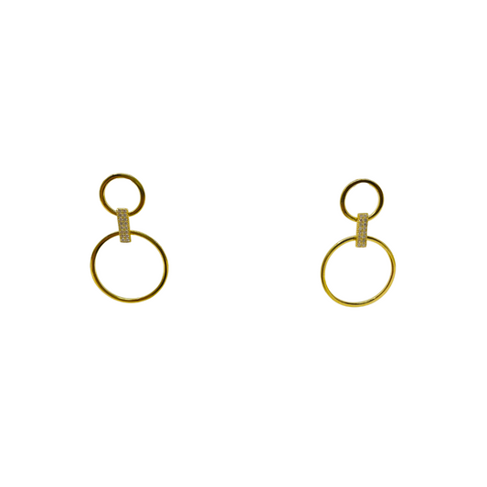 Gold Double Circle Earring with Diamond Bar