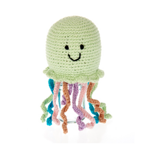 Green Jellyfish Rattle Hand Knit in Green