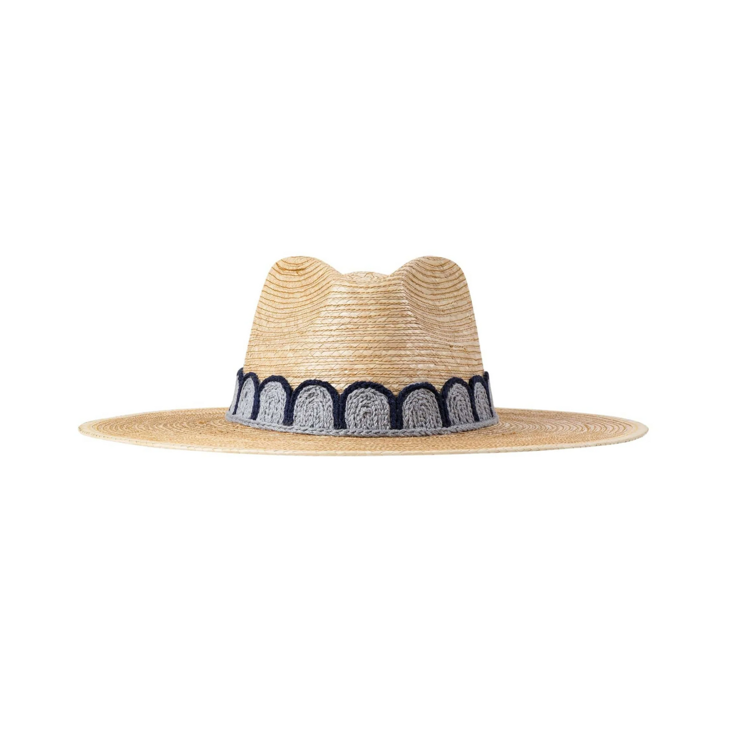 Palm Hat with Colorful Crochet Band in Grey and Navy