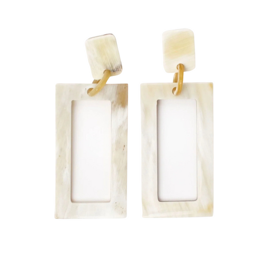 Natural Color Horn Rectangle Earrings