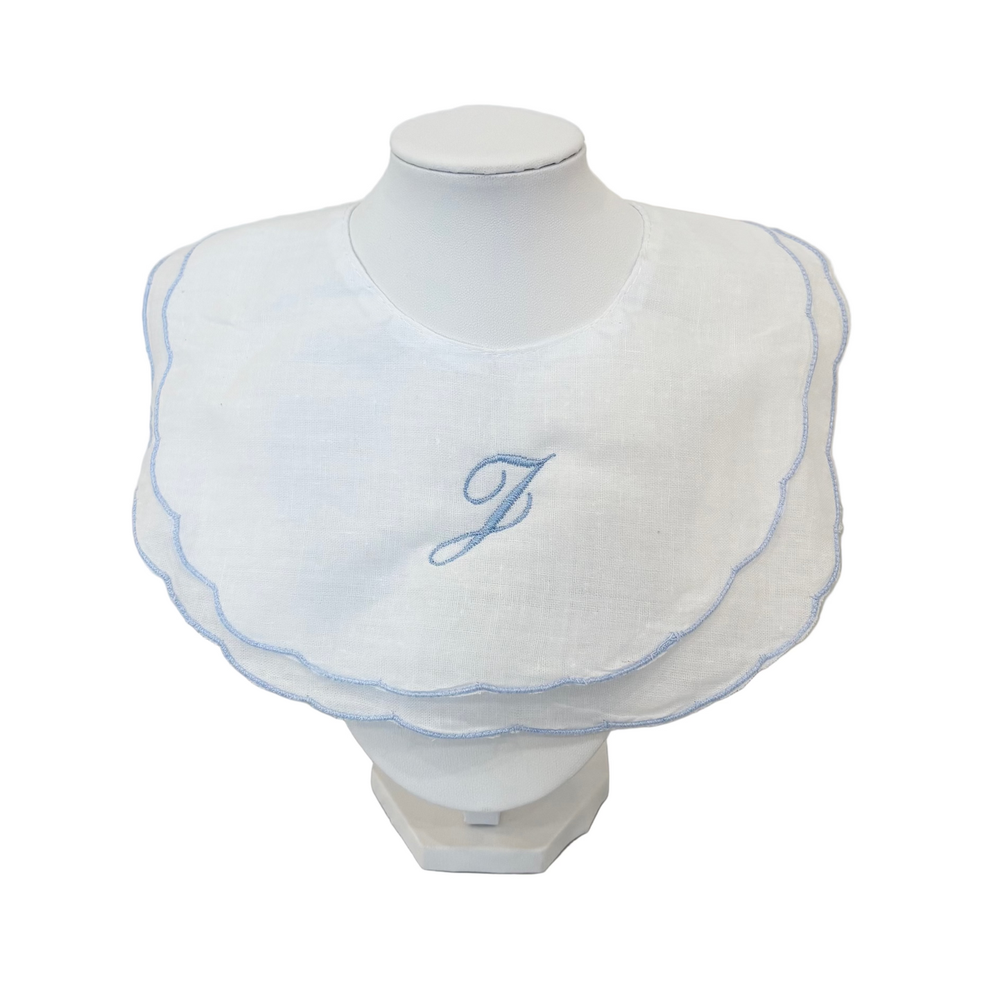 Custom - Scalloped Monogramed Bib - Pink or Blue