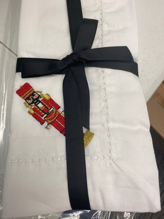 White Embroidered Nutcracker Dinner Napkins -  Set of 4