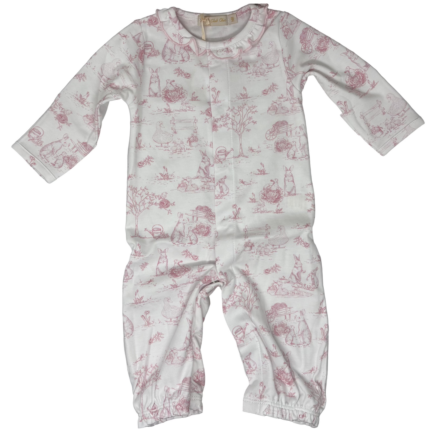 Baby Club Chic - Pink Toile Bunnies - Converter Gown with Ruffle Trim