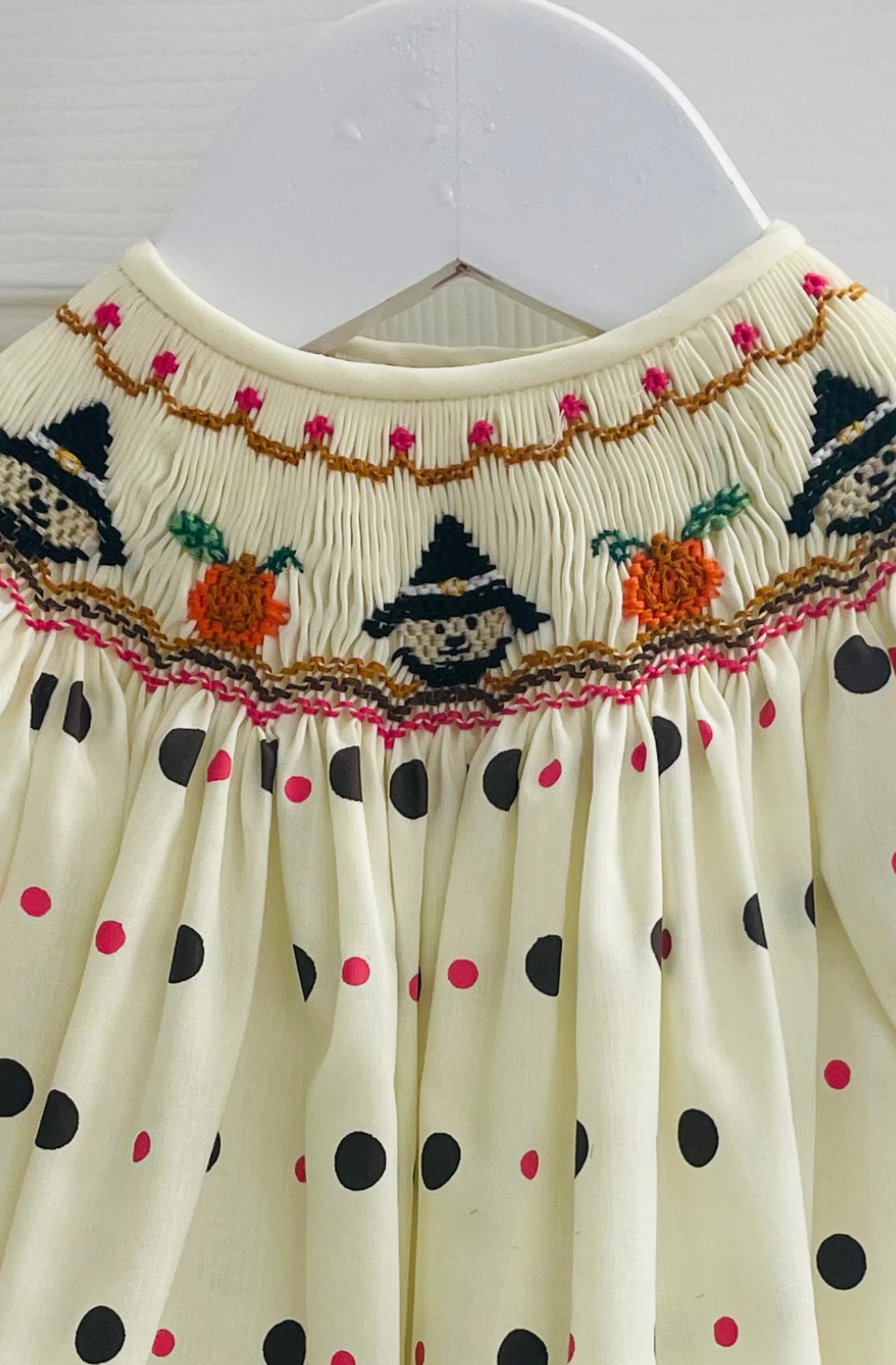Polka Dot Smocked Witch and Pumpkin Dress