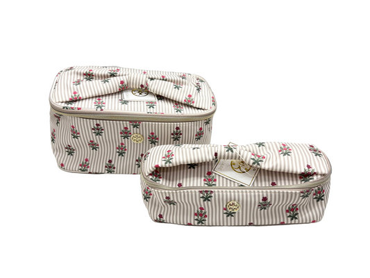 Floral and Stripe Cosmetic Bag