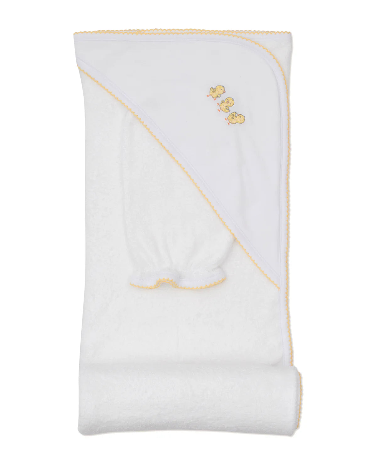 Kissy Kissy - Hooded Towel & Mitt Set - Yellow Stitched Chicks