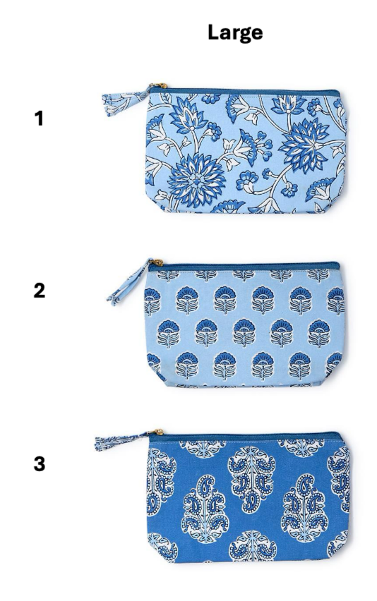 Blue Block Print Pouches - Two Sizes
