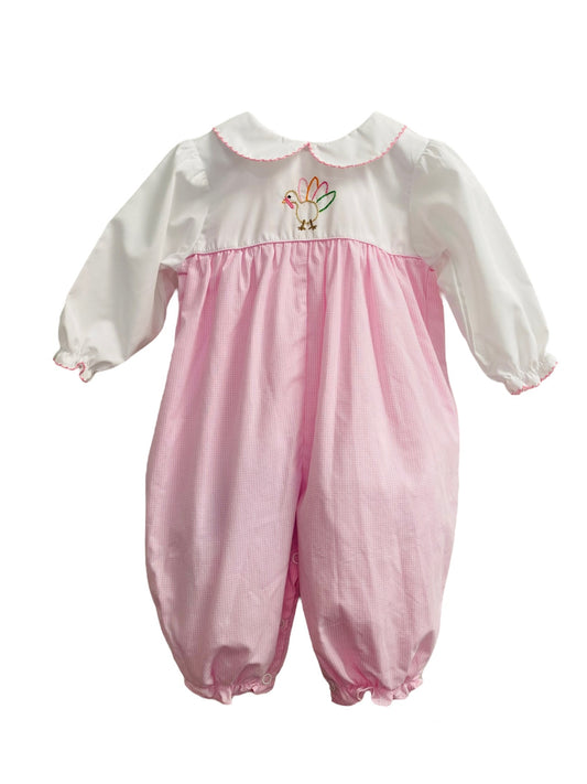 Petit Ami - Pink Check Girls Jumper with Embroidered Turkey