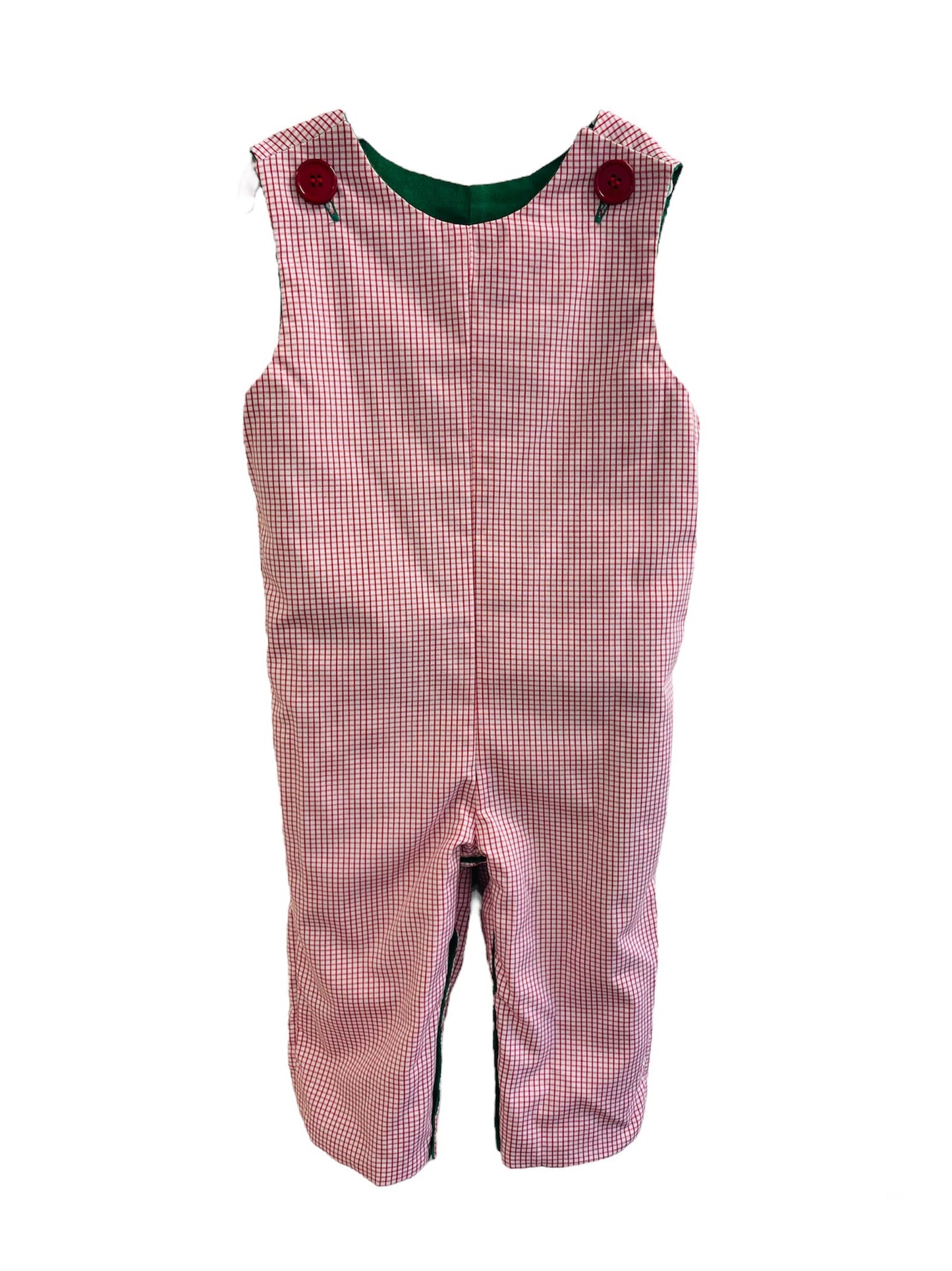 Green Corduroy Santa Overall Reversible with Red/White Check
