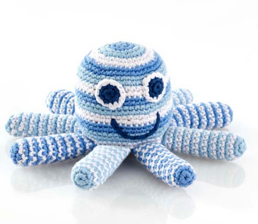 Blue Knit Octopus Rattle