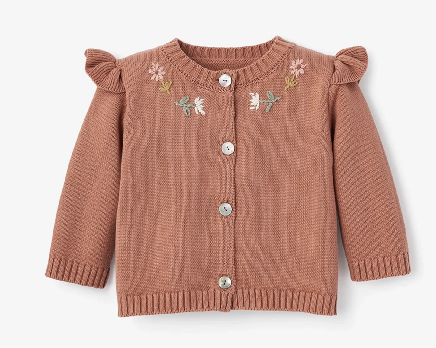 Brown Cardigan with Embroidered Flowers
