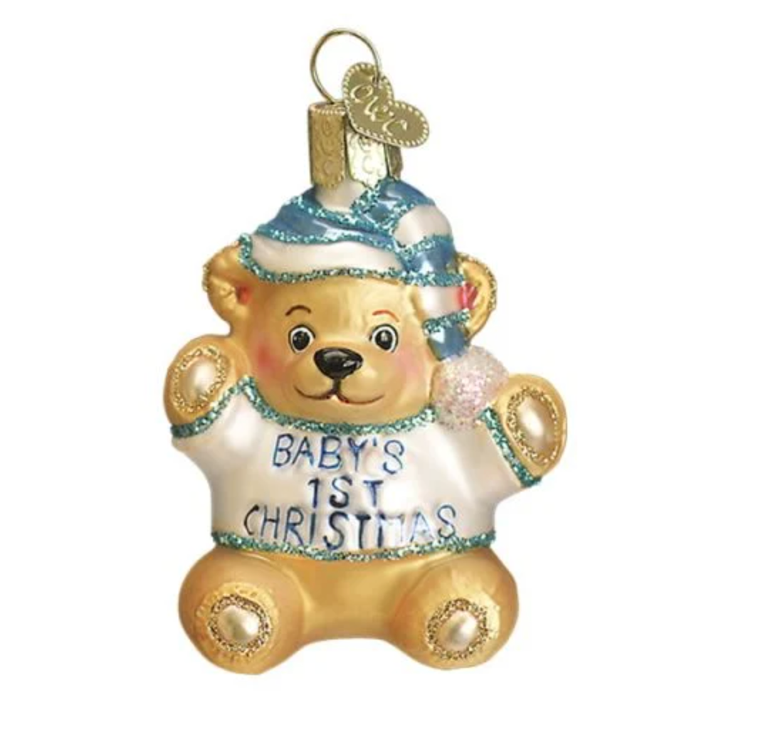 Baby's 1st Christmas Bear Ornament - Blue or Pink