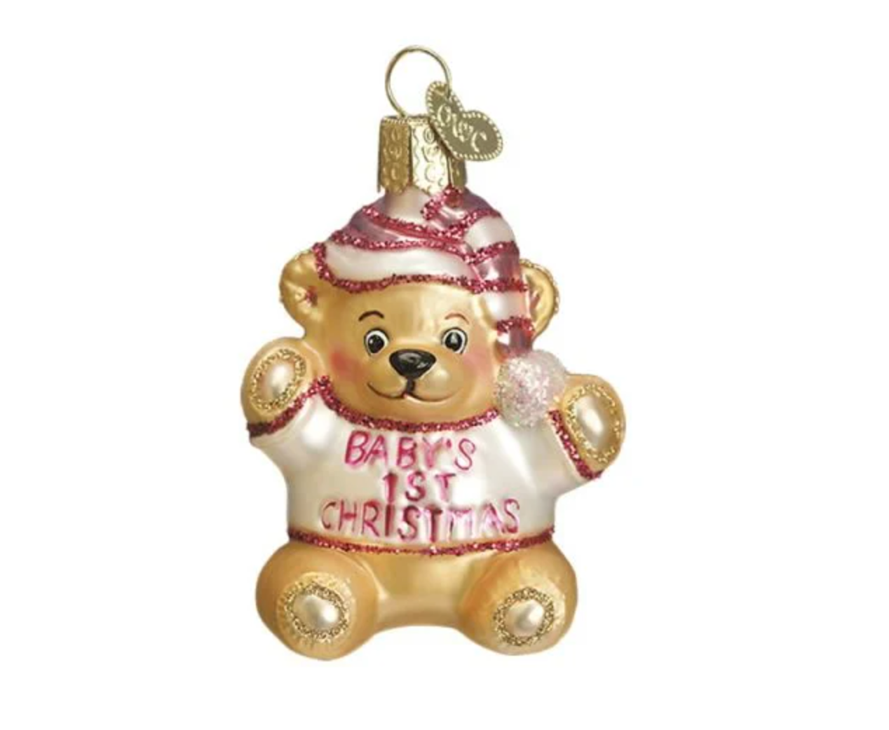 Baby's 1st Christmas Bear Ornament - Blue or Pink