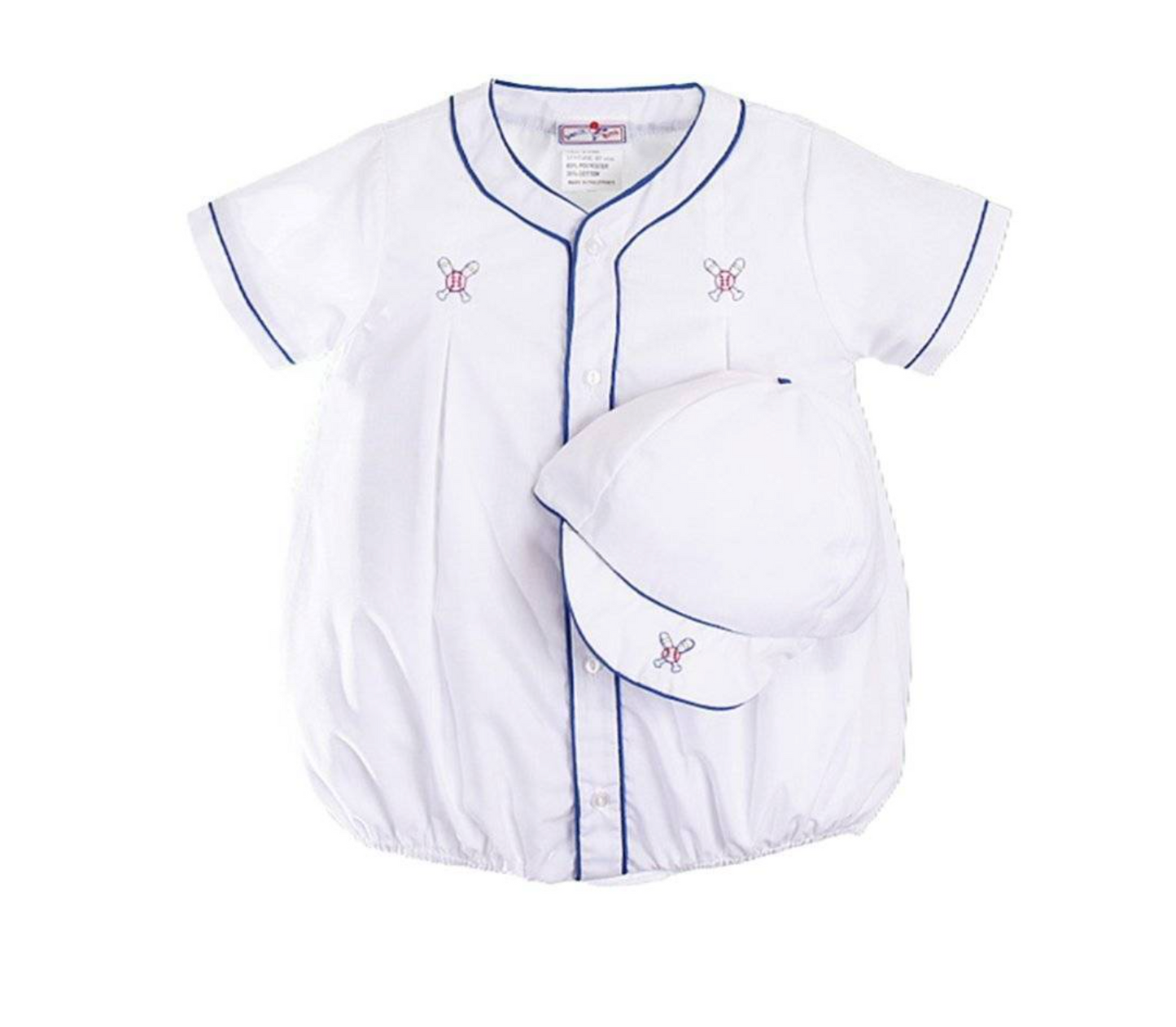 Bubble with Embroidered Baseball Bats Blue Gingham Check Trim with Cap