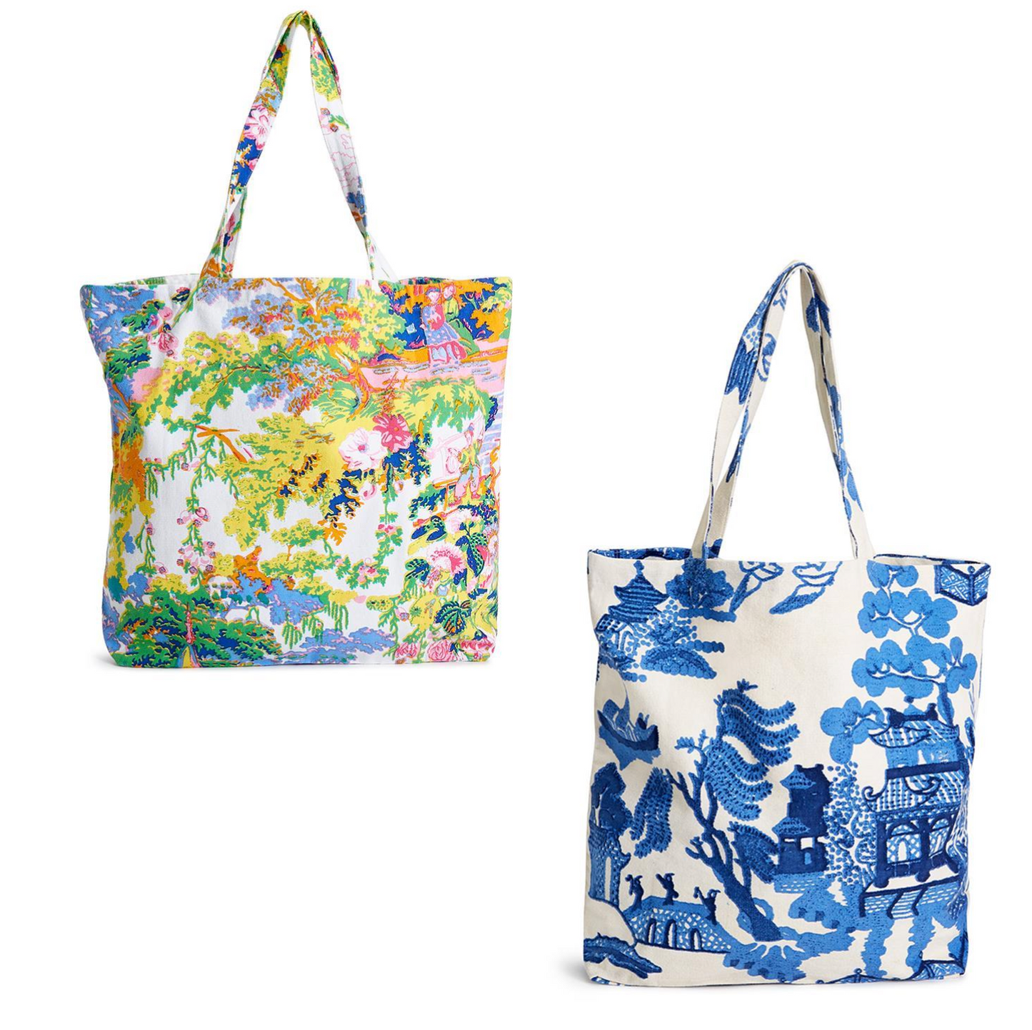 Printed Design Canvas Tote Bag - Pink Multi or Blue White