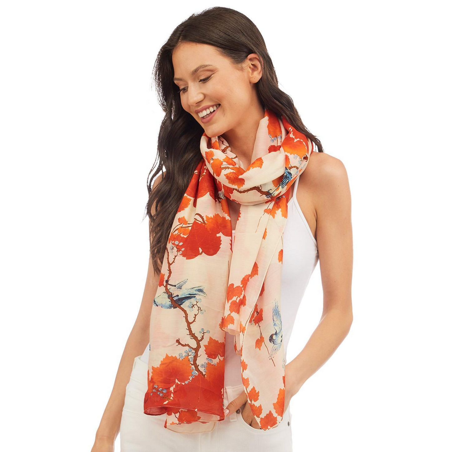 Orange Blossom and Bluebird Scarf
