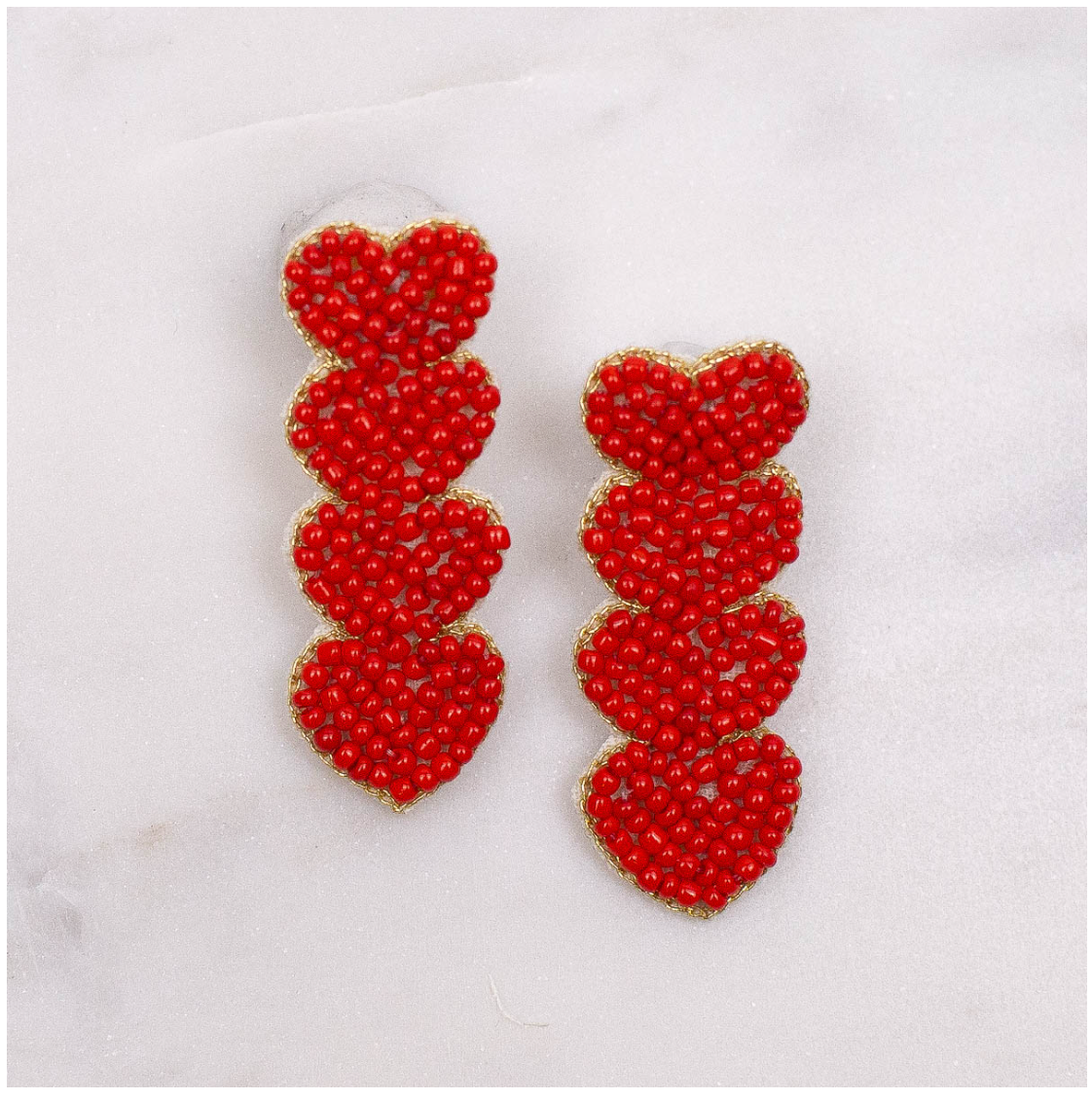 Beaded Heart Drop Earrings - 2 Colors