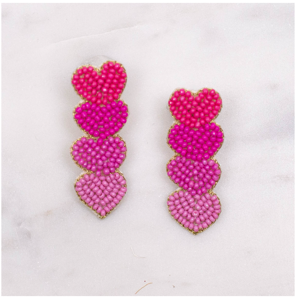 Beaded Heart Drop Earrings - 2 Colors