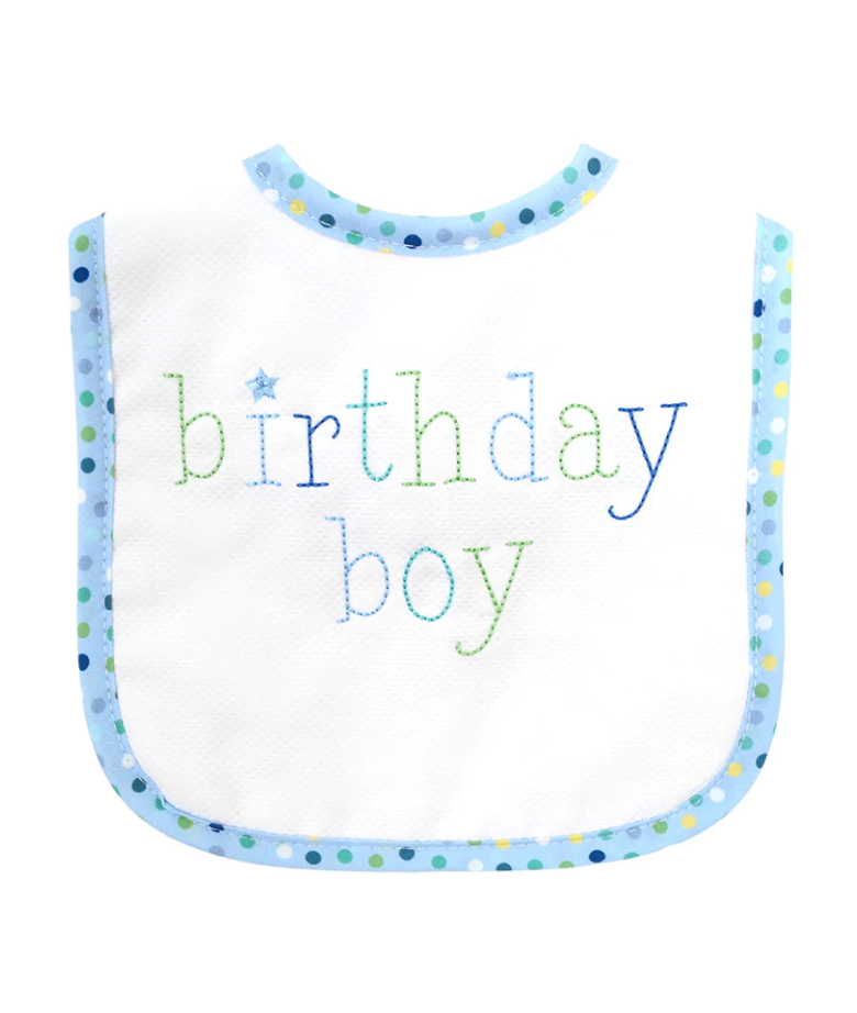 3 Marthas - Birthday Bib with Polka Dots -  Blue or Pink