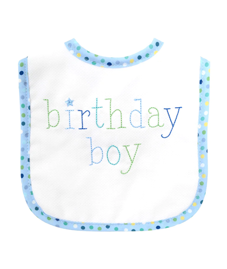 Birthday Bib with Polka Dots -  Blue or Pink