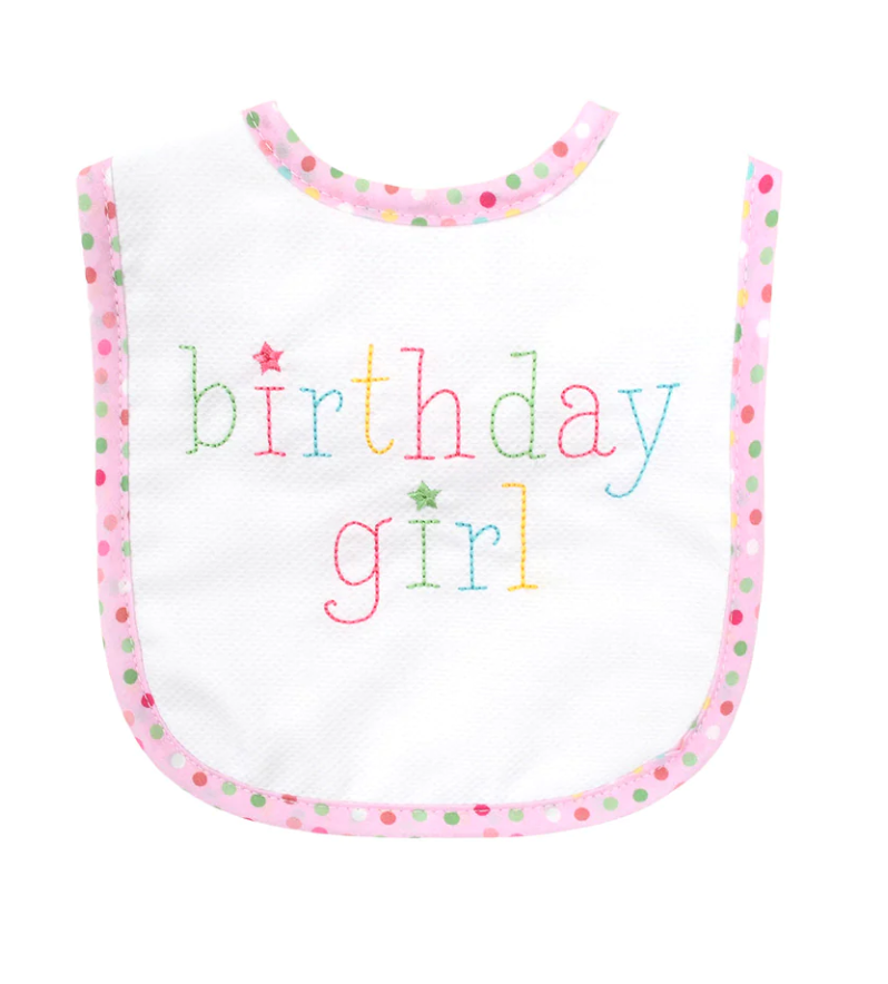 Birthday Bib with Polka Dots -  Blue or Pink