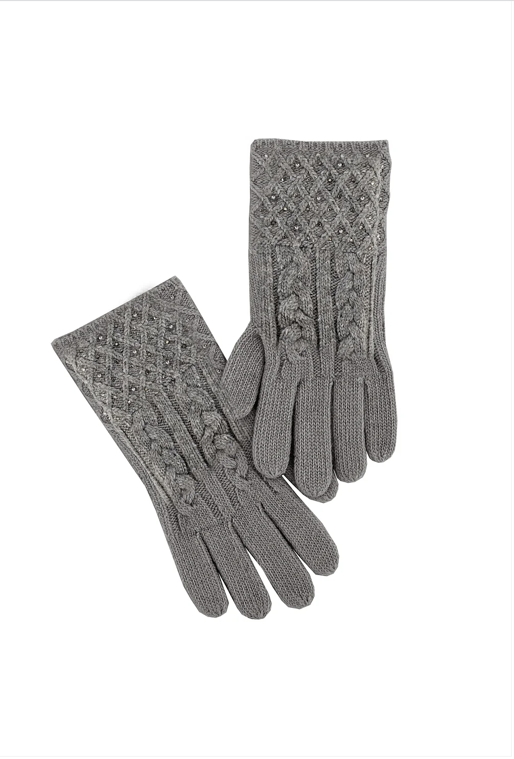 Cable Knit Ladies Glove with Bead Accents - 2 Colors