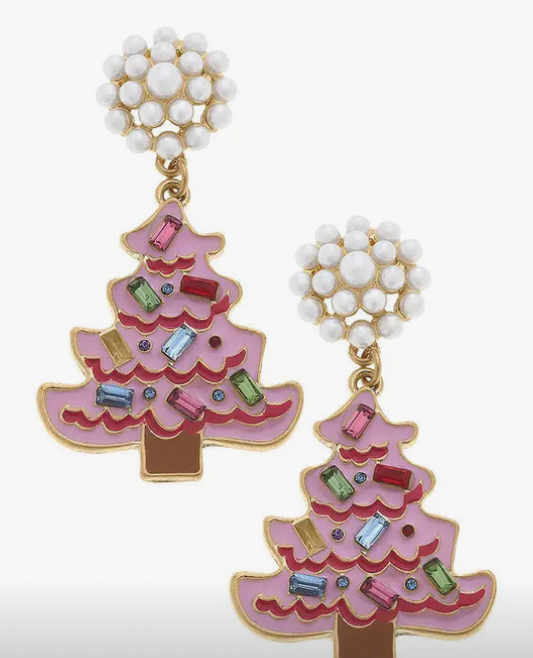 Pink Christmas Tree Earrings