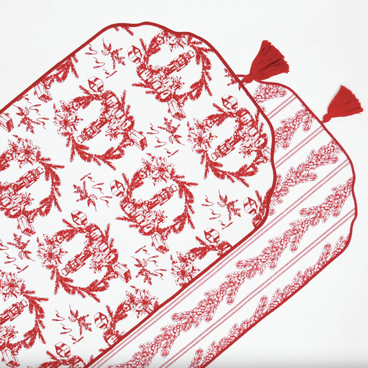 Red Toile Reversible Table Runner