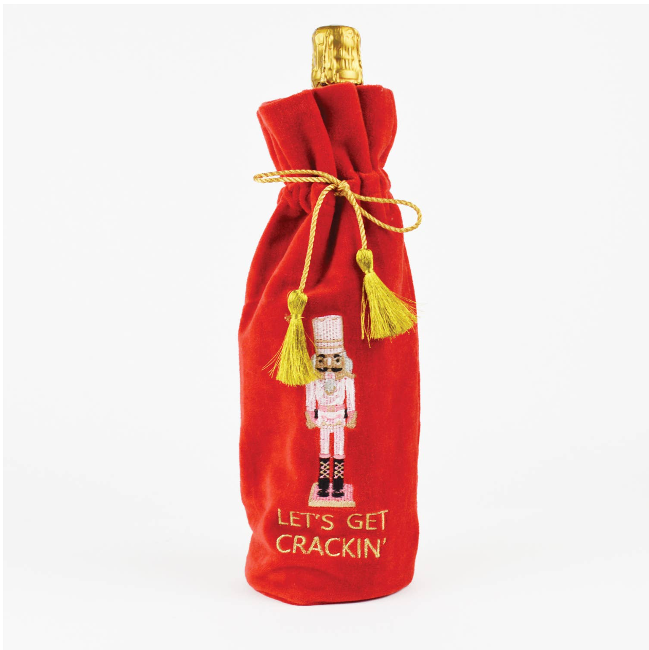 Red Velvet Nutcracker Wine Bag - Let's Get Crackin'