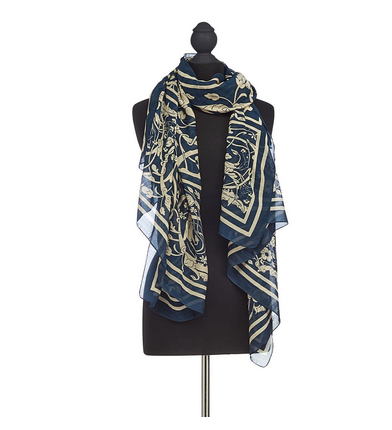 Blue and White Printed Floral Scarf