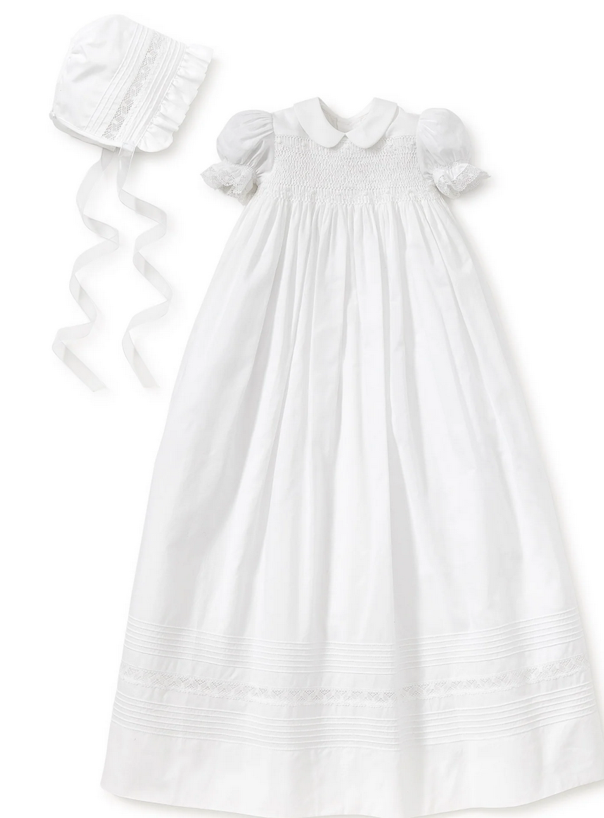 Kissy Kissy - Girls Smocked Christening Gown with Collar and Hat