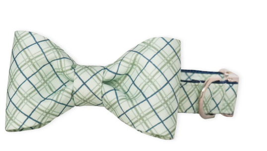 Green Plaid Dog Collar with Bow