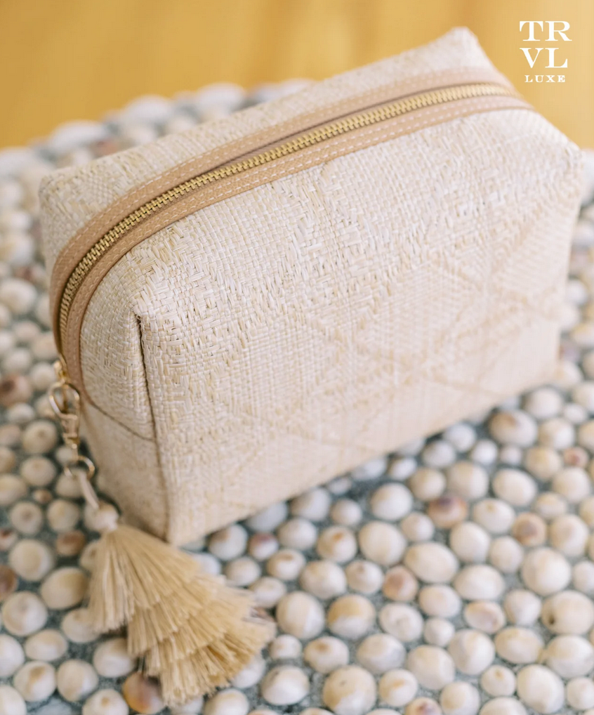 Straw makeup bag with tassel