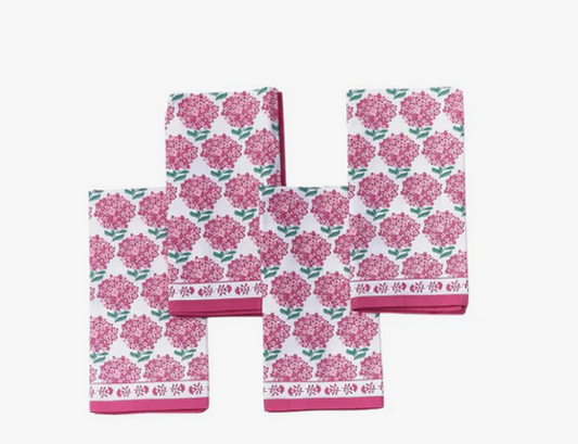 Set of 4 Pink Hydrangea Cloth Napkins
