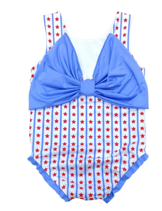 Stars and Stripes Bathing Suit with Blue Bow