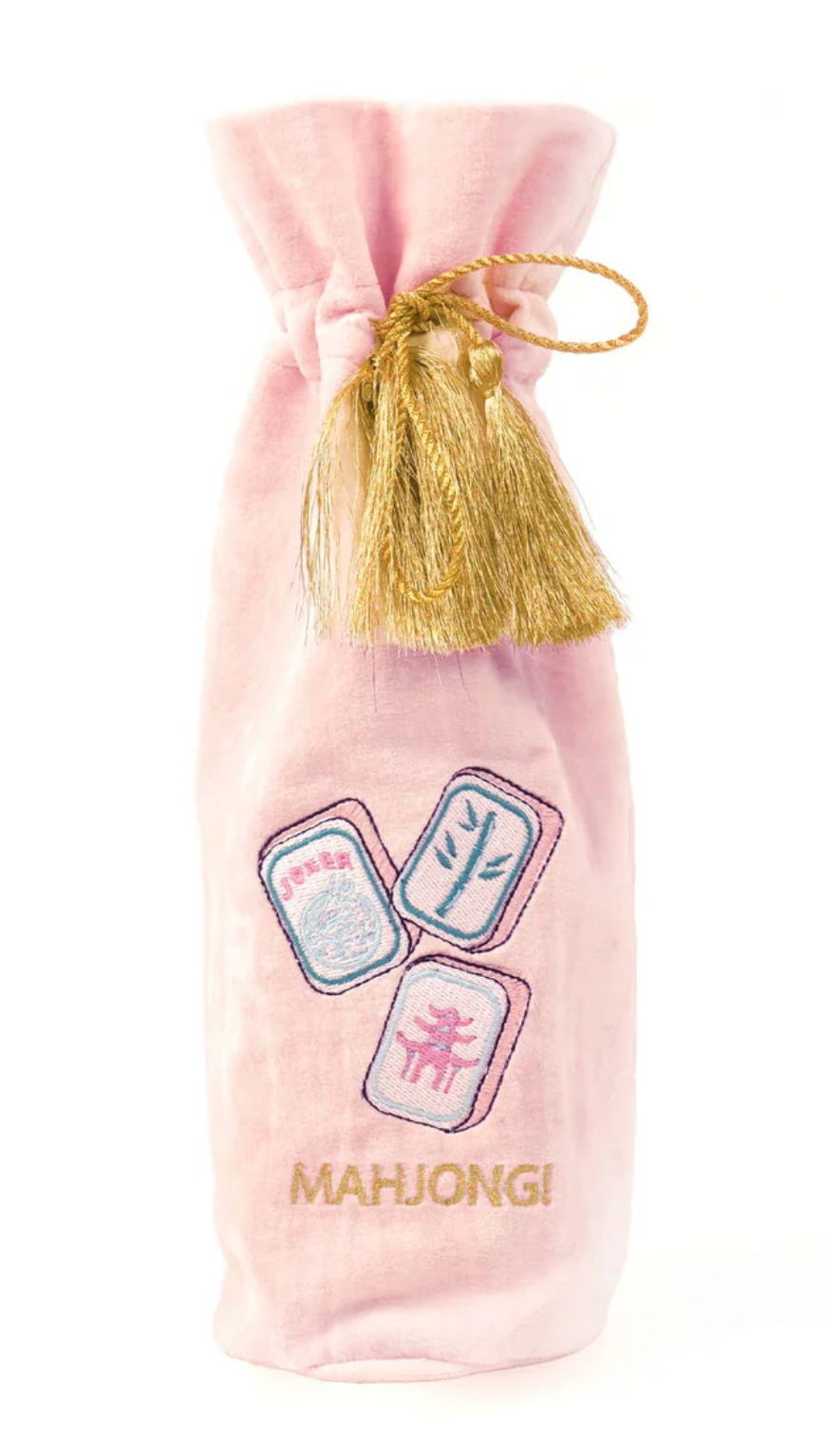 Pink Embroidered Wine Bag - Mahjong or Pickleball