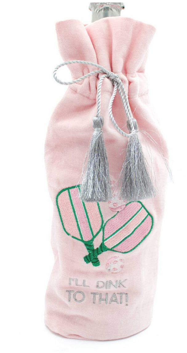 Pink Embroidered Wine Bag - Mahjong or Pickleball