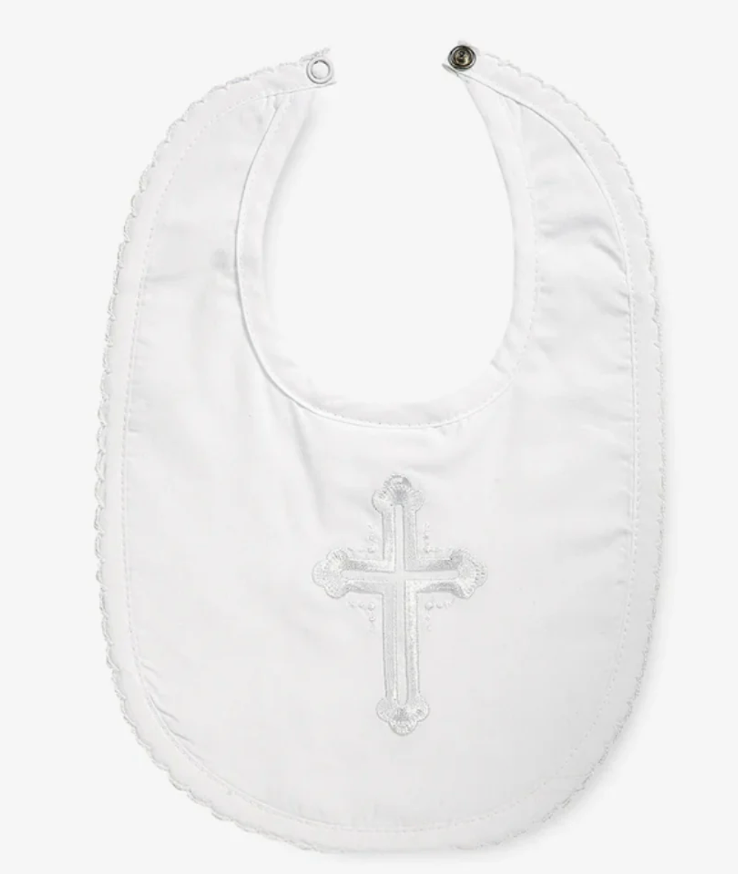 Elegant Baby - White Bib with Embroidered Cross