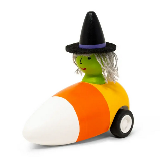 Pullback Witch & Cat In Candy Corn