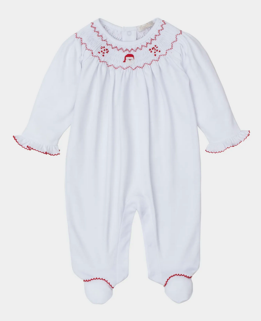 Kissy Kissy - White Footie with Smocked Santa