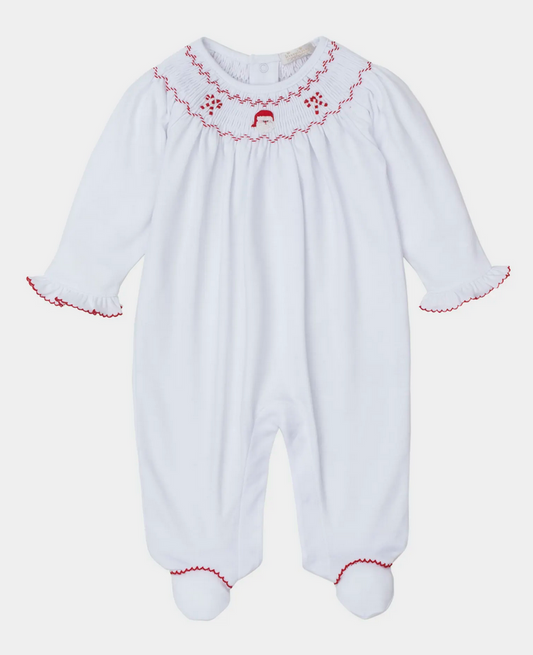 Kissy Kissy - White Footie with Smocked Santa