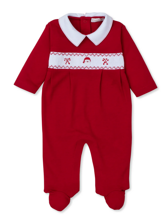 Kissy Kissy - Red Footie with Hand Smocked Santa