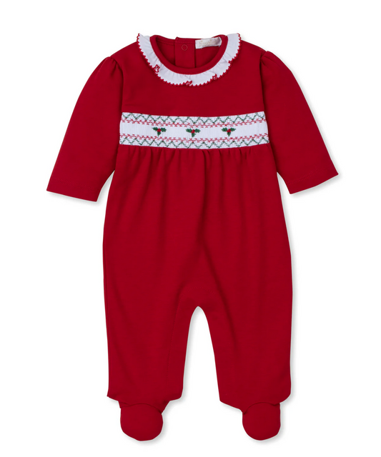 Kissy Kissy - Red Footie with Smocked Holly