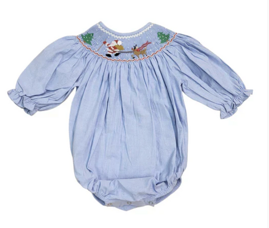 Sweet Dreams - Blue Smocked Santa and Reindeer Bubble